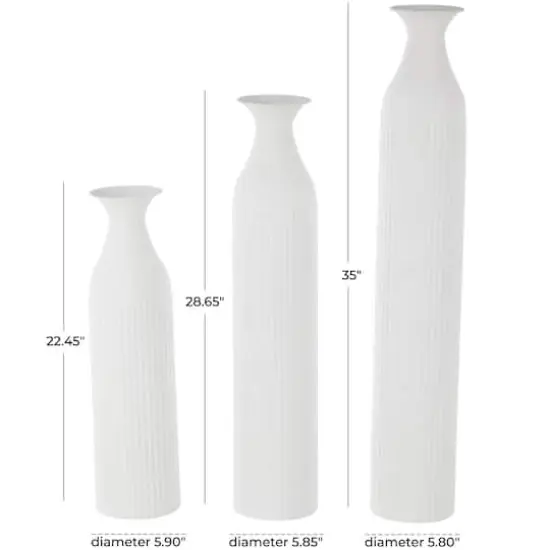 White Ribbed Floor Metal Vase Set {8}
