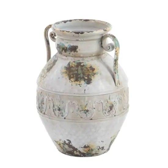 White Metal Vintage Vase, 15" x 12" x 12" {4}