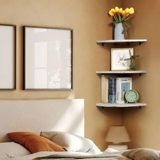 Floating Corner Shelves Set White {8}