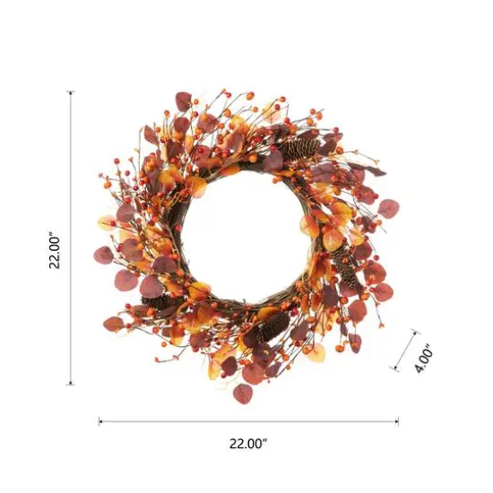 Glitzhome&reg; 22" Fall Eucalyptus Berry Wreath {8}