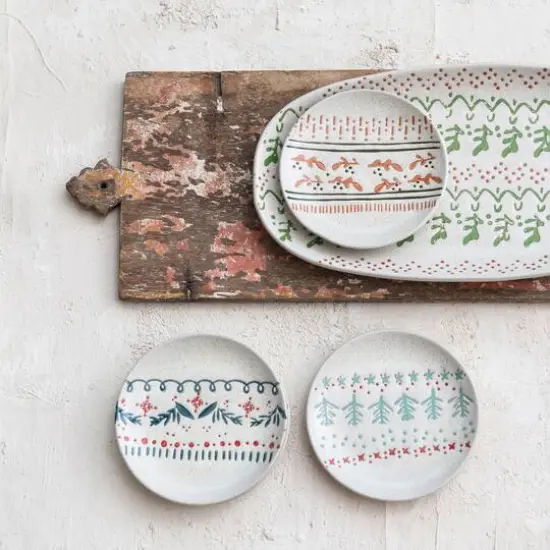 Hello Honey&reg; 13.25" Multicolor Hand-Stamped Stoneware Platter with Wax Relief Pattern {3}