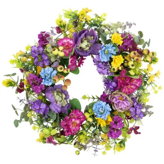 24" Multicolor Floral, Eucalyptus & Olive Spring Wreath {1}