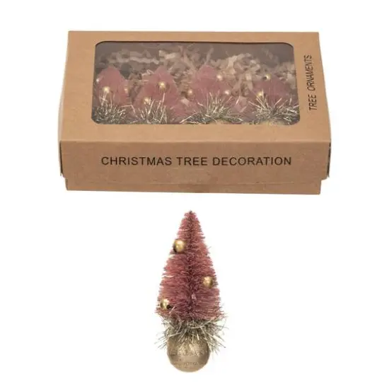 Hello Honey&reg; 3.5" Pink Sisal Bottle Brush Tree with Glass Ball Base Ornaments, 4ct. {1}