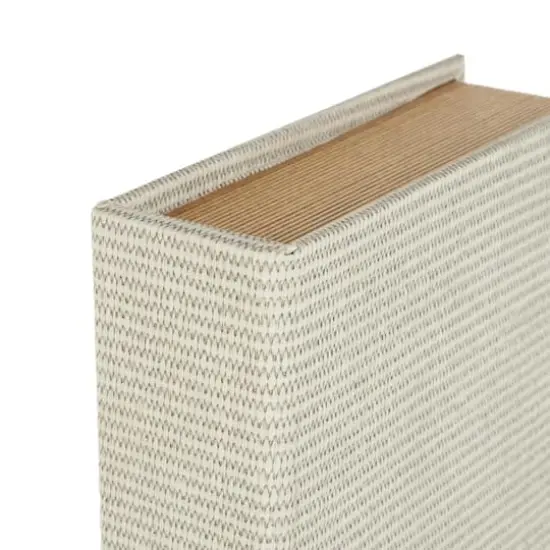 Faux Leather Geometric Woven Grid Book Storage Box Set Cream {6}