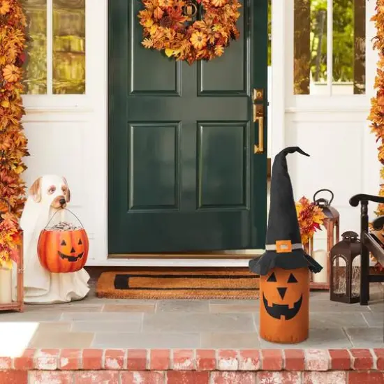 Glitzhome&reg; 24" Linen Halloween Jack-O'-Lantern Doorstop Porch D&eacute;cor {3}