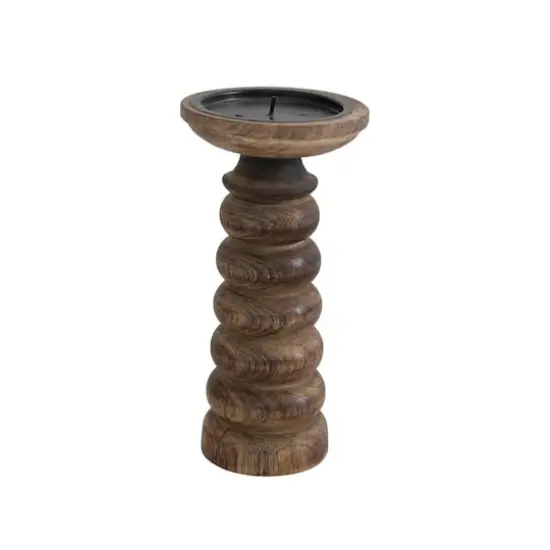 8" Hand-Carved Mango Wood Candle Holder {1}