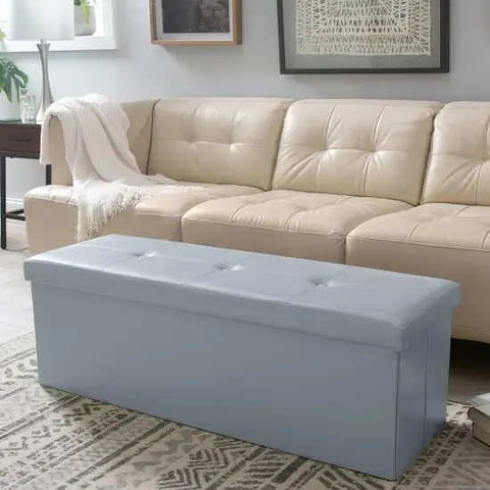 Simplify 44" Faux Leather Triple Folding Storage Ottoman Gray {10}