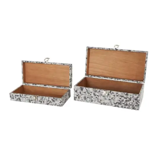 Gray Fabric Handmade Storage Decorative Box with Bronze Latches Set {4}