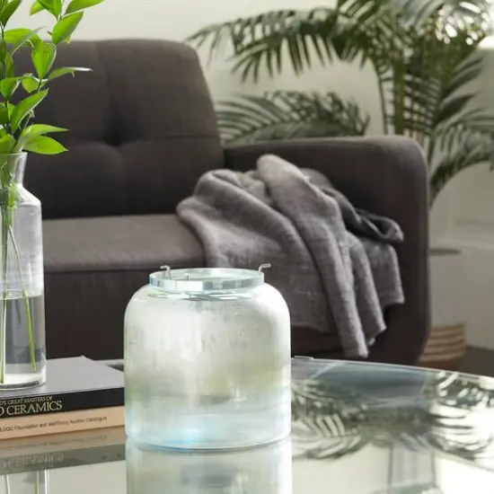 8" Turquoise Glass Contemporary Candlestick Holder {7}