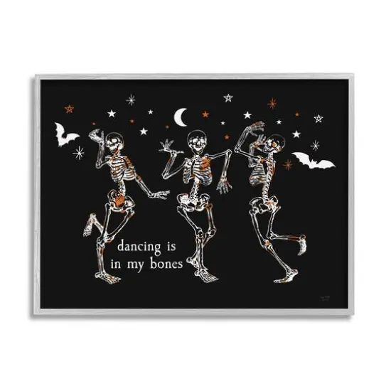 Stupell Industries Dancing In My Bones Skeletons Framed Giclee Art Gray {1}