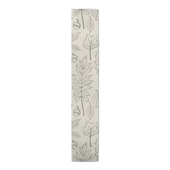 90'' White Leaf Pattern Cotton Twill Runner {4}