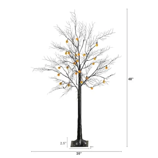 4ft. Pre-Lit Artificial Halloween Black Twig Tree with 24 Orange LED Pumpkin Shaped Lights {3}