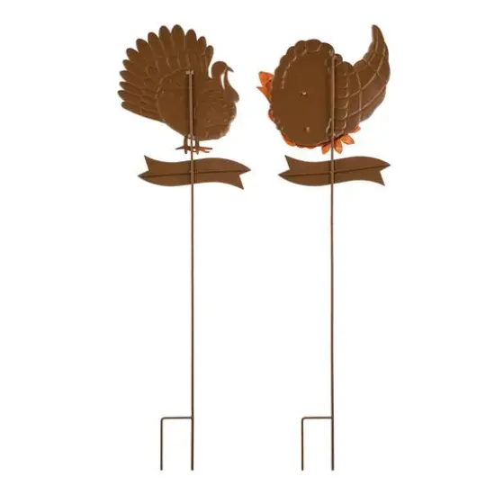 Glitzhome® 36.25" Thanksgiving Metal Turkey & Croissant Yard Stake Set {6}