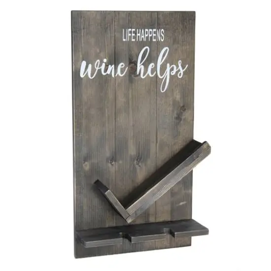 Elegant Designs Wall Mounted Wine Bottle Shelf & Glass Holder Rustic Gray {1}