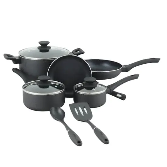 Oster Ashford 10-Piece Black Aluminum Nonstick Cookware Set {12}