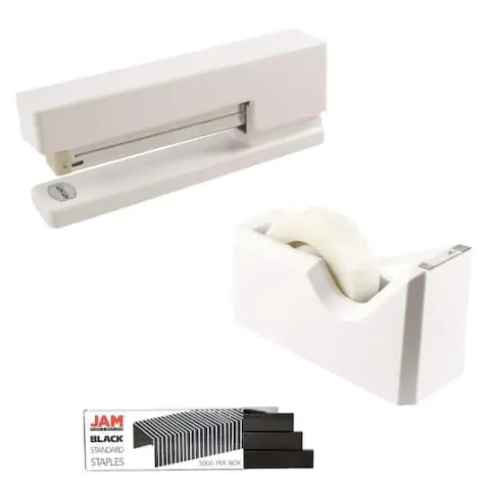 JAM Paper Stapler, Tape Dispenser & Staples Office Trio Kit White/Black {1}
