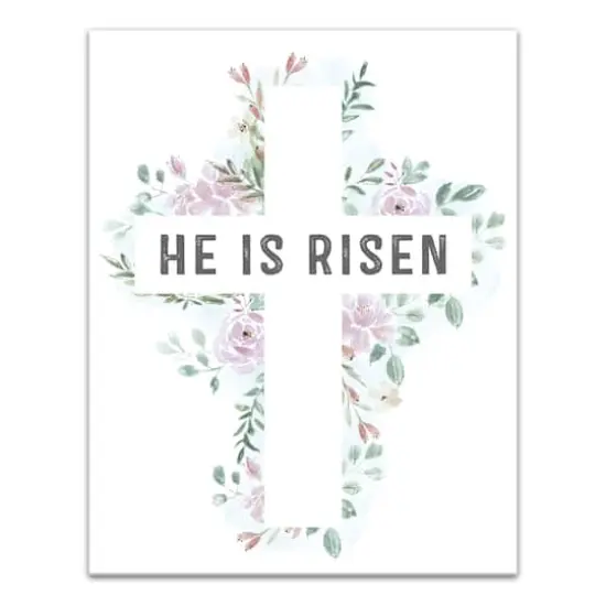 Watercolor Floral Cross 1 11" x 14" Canvas Wall Art {1}