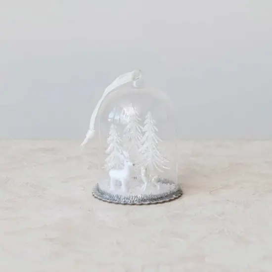 Hello Honey&reg; 5" White & Silver Glass Cloche with Deer & Trees Ornament {3}
