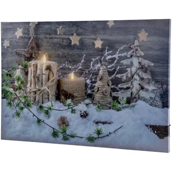 LED Lighted Country Rustic Winter Christmas Canvas Wall Art {1}