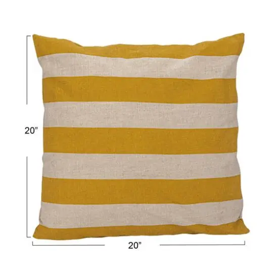 Hello Honey&reg; 20" Yellow & Natural Cotton & Linen Striped Pillow {4}