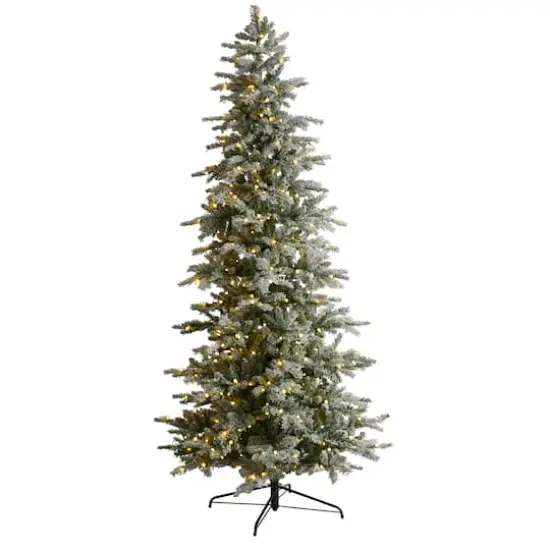 8.5ft. Pre-Lit Slim Flocked Nova Scotia Spruce Artificial Christmas Tree, Warm White LED Lights {1}