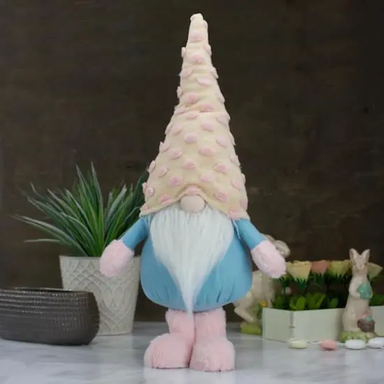 22" Blue & Pink Spring Plush Gnome with Polka Dot Hat Figure {3}