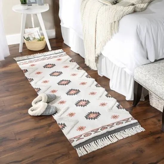 DII® Printed Off-White Hand-Loomed Shag Rug Runner, 2ft. x 3" x 6ft. Gray/Blush {6}