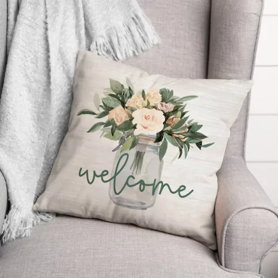 Welcome Jar of Flowers Throw Pillow {4}