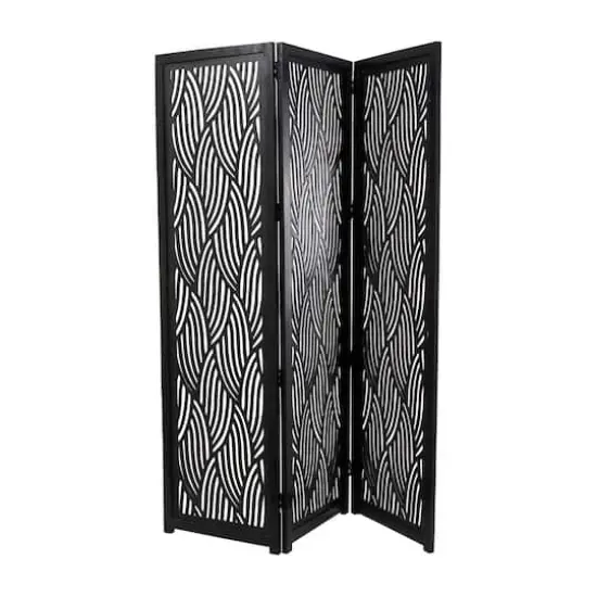 6.6ft. Black Wooden 3 Panel Room Divider Screen {5}