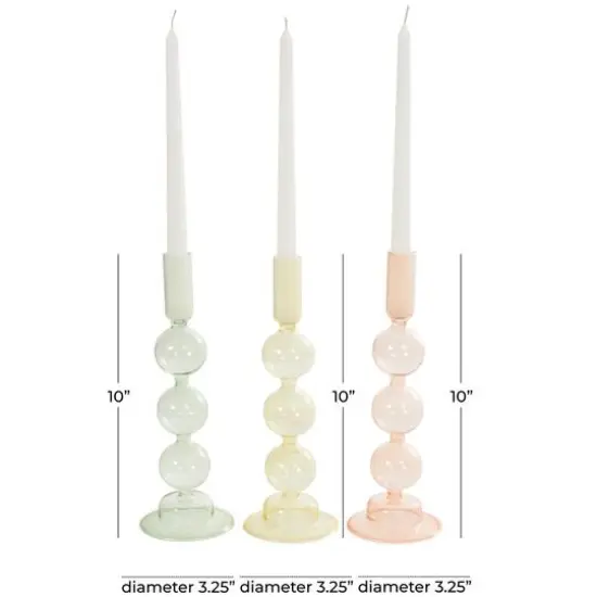 10" Multicolor Glass Triple Bubble Taper Candle Holder Set, 3ct. {9}