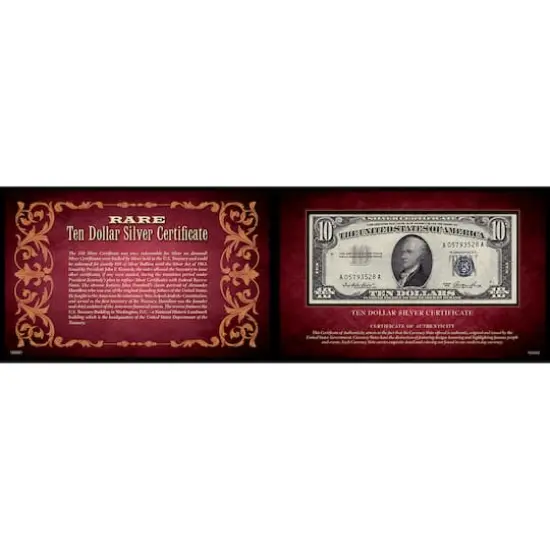 Ten Dollar Silver Certificate 5x8 Portfolio United States Genuine Currency {1}