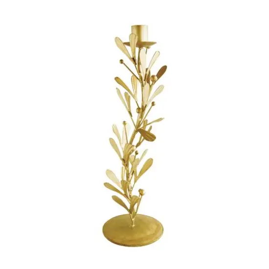 Hello Honey&reg; 10" Distressed Pewter Finish Metal Taper Candleholder with Leaves & Berries {1}