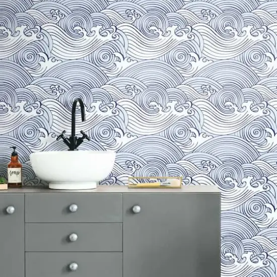 RoomMates Asian Waves Peel & Stick Wallpaper Blue/White {5}