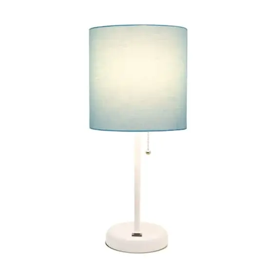 Creekwood Home 19.5" Oslo USB Port Table Lamp White Base/Aqua Shade {5}