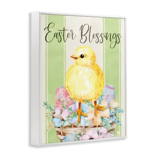 Stupell Industries Easter Blessings Text Striped Yellow Chick Egg Basket Framed Giclee Art White {4}