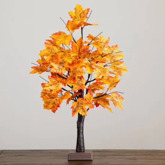 2ft. Pre-Lit Autumn Maple Artificial Fall Tree with 24 Warm White LED Lights and Detachable Base {7}