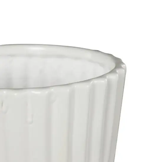 White Double Ribbed Textured Ceramic Planter Set {6}