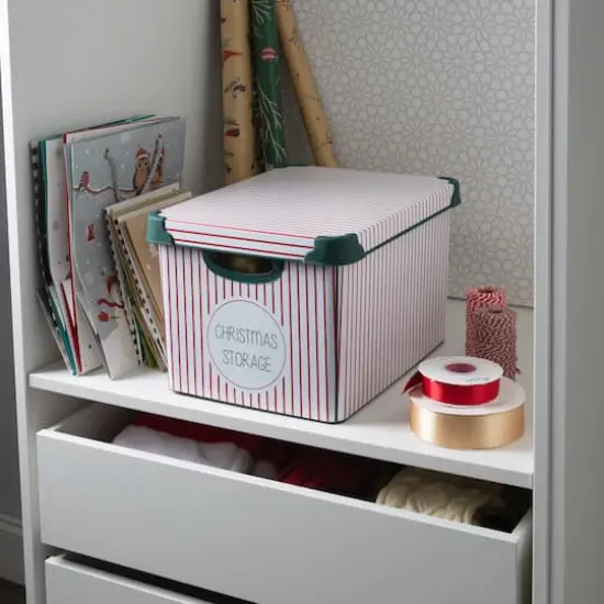 Simplify Christmas Stripe Design Green Ornament Storage Tote Bin {3}