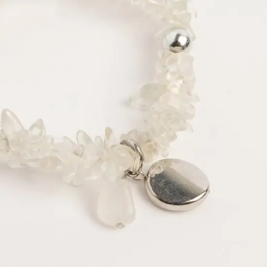 John Bead Crystal Quartz Clear Natural Stone 2-Strand Bracelet with Circle Charm {3}