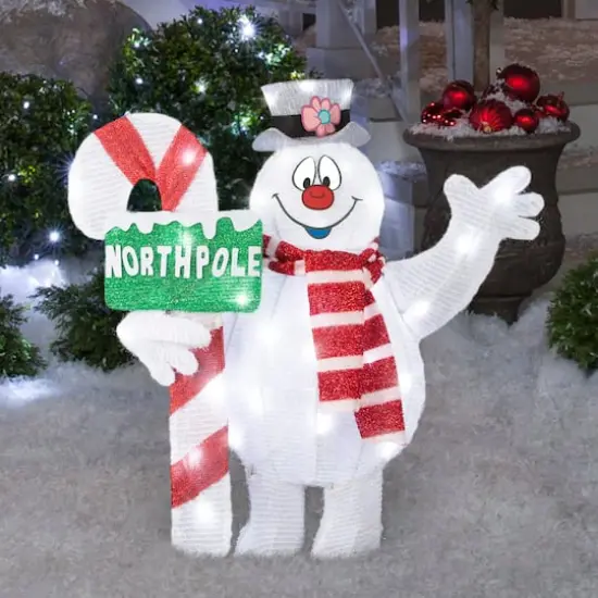 28" 3D Holiday Lighted Frosty with Candy Cane Tinsel Sculpture {4}