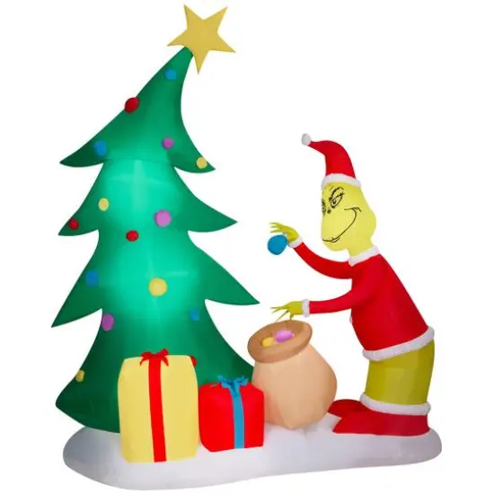 8.5ft. Airblown&reg; Inflatable Christmas Grinch Putting Ornaments on Tree {1}