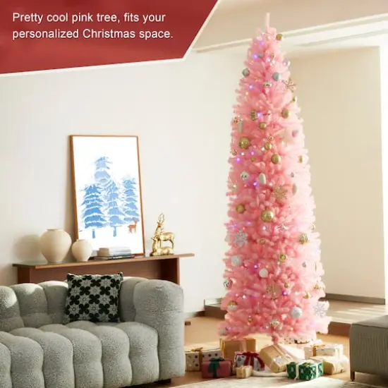 9ft. Unlit Pink Pencil Tinsel Artificial Christmas Tree {4}