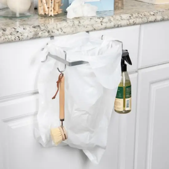 Household Essentials Metal Over the Door Trash Bag Holder Silver {3}