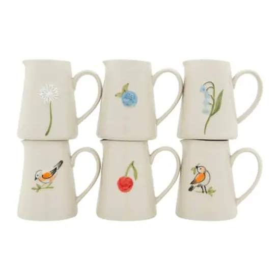 Hello Honey® White Stoneware Creamer with Hand-Painted & Embossed Birds Set {6}
