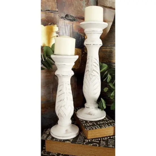 White Mango Wood Traditional Distressed Candle Holder Set {9}