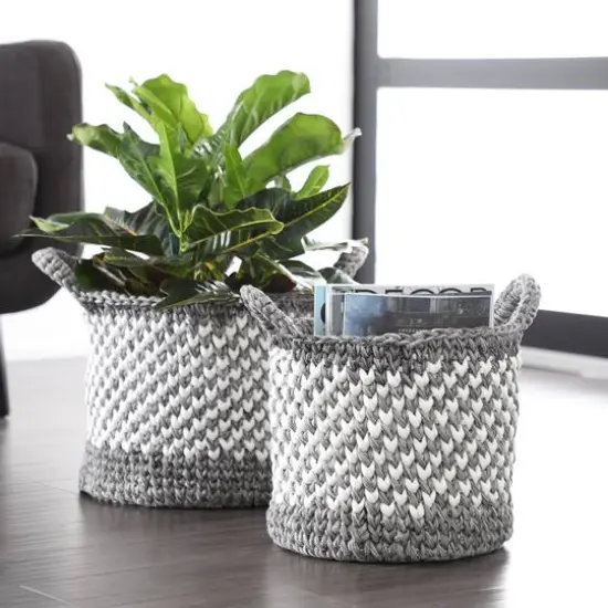 Gray Polyester Eclectic Storage Basket Set {8}