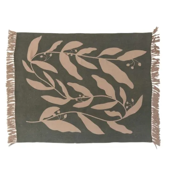 Hello Honey® Recycled Cotton Blend Printed Throw Blanket with Fringe, Green and Tan {1}