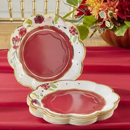 Kate Aspen&reg; 7" Burgundy Blush Floral Premium Paper Plates, 64ct. {3}