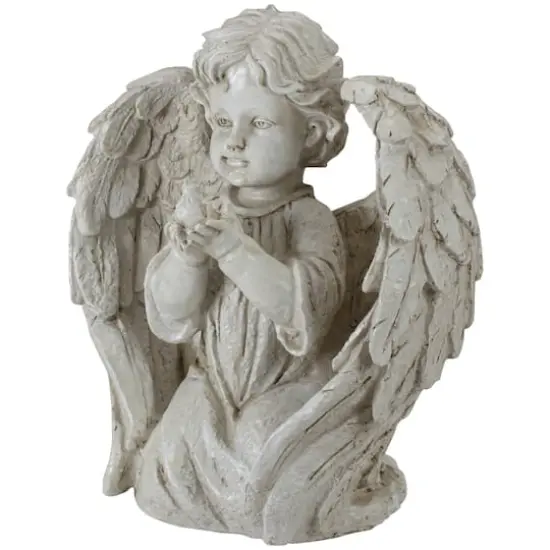 10" Ivory Kneeling Cherub Angel with Dove Garden Statue {6}