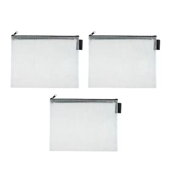 10" Gray Mesh Accessory Zipper Pouches by Simply Tidy&reg;, 3ct. {1}